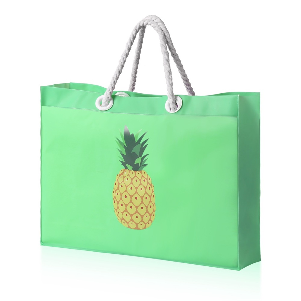 Large Green Pineapple Clear Tote Beach Bag Waterproof Rope Handle Pool Summer